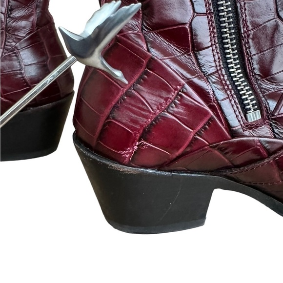 All Saints Katy Croc-Embossed Boots in Bordeaux Croc Leather US 7 - Picture 12 of 13